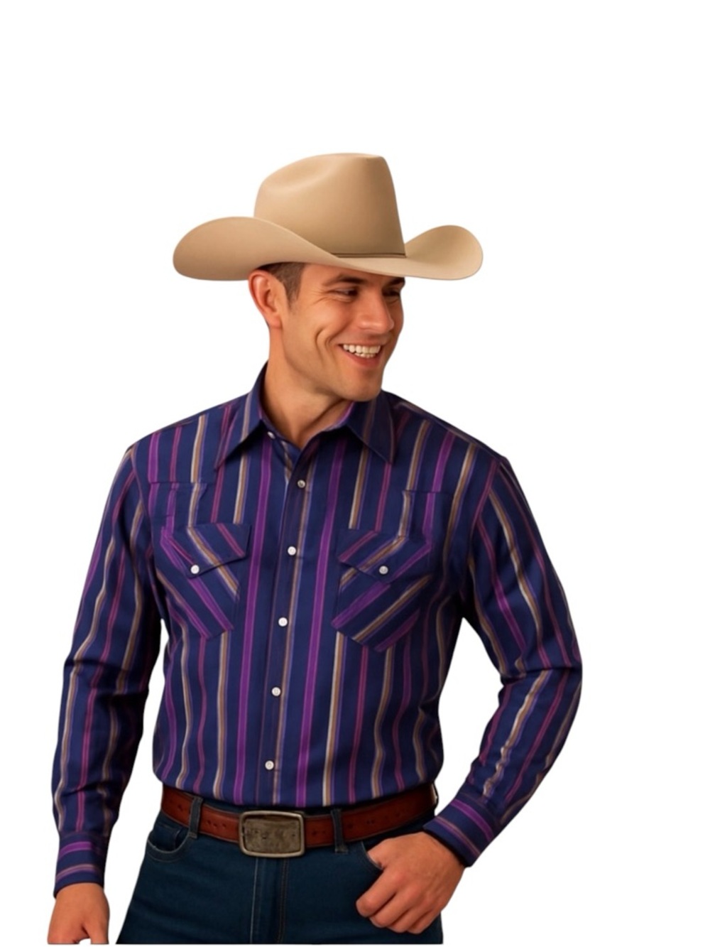 Wrangler Rustler Mens XL Tall Western Snap Shirt Striped Cowboy Workwear
